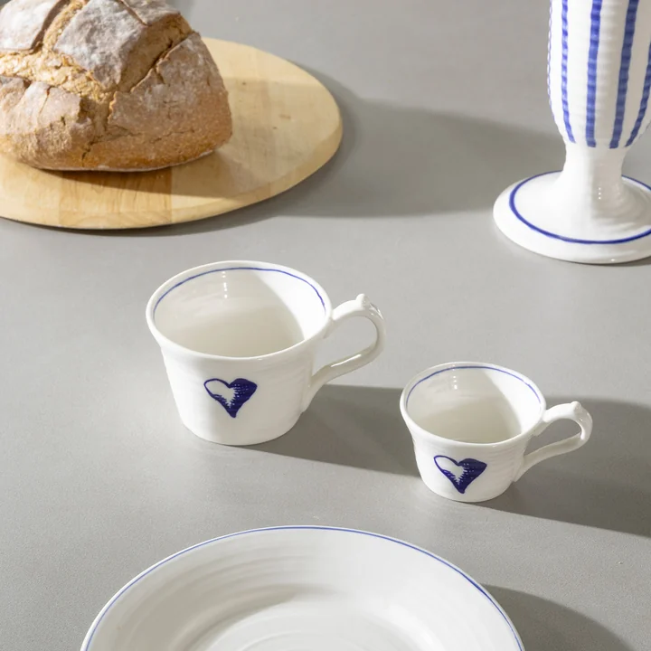 &klevering - Anouk Tasse, Herz, 250 ml, blau (2er-Set)