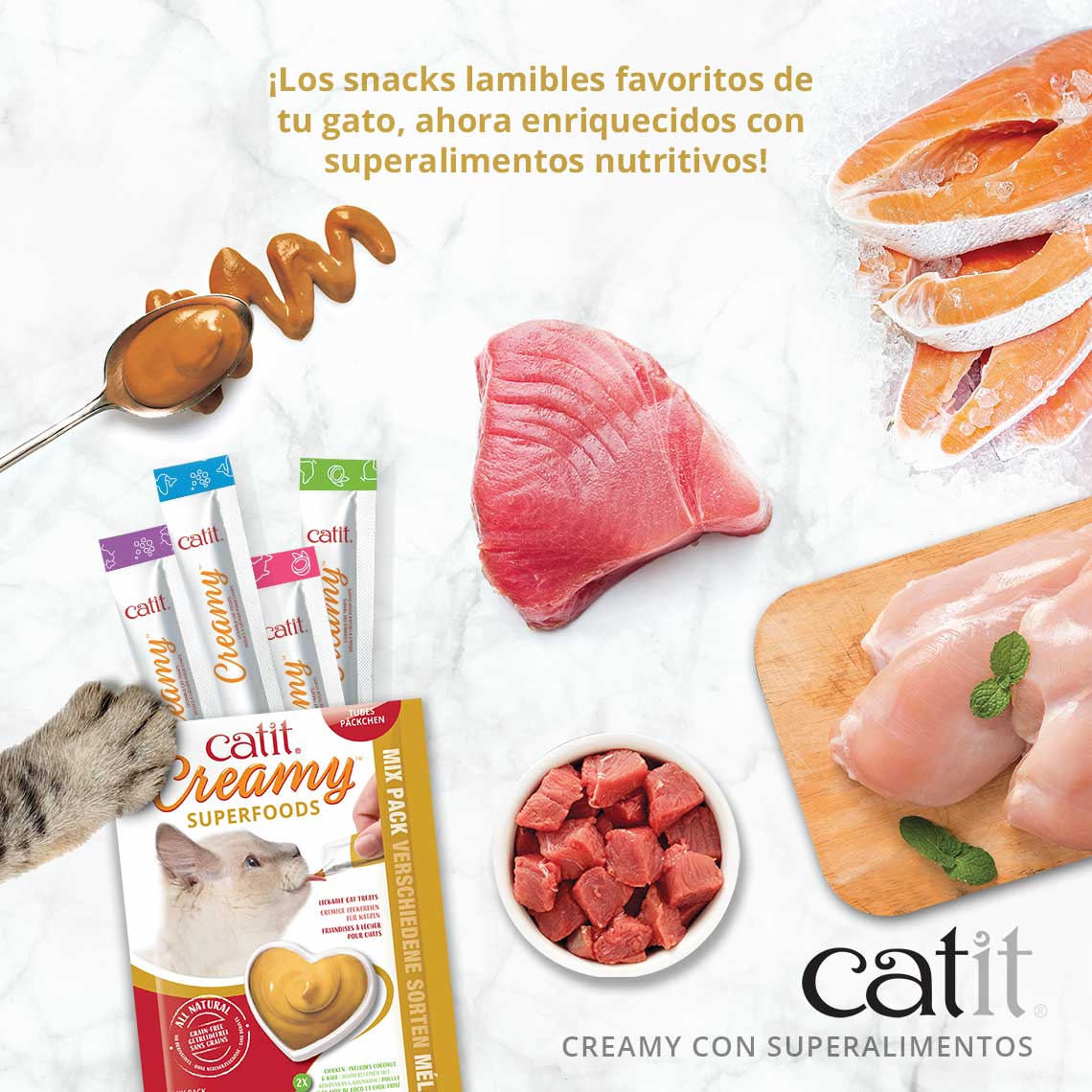 Catit Petisco Líquido Cremoso para Gatos com Cordeiro, Quinoa e Chia, 4x10g