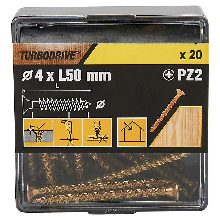 Vis à bois Turbodrive Premium pozidriv zinguée jaune 4x50 mm - 20 pièces