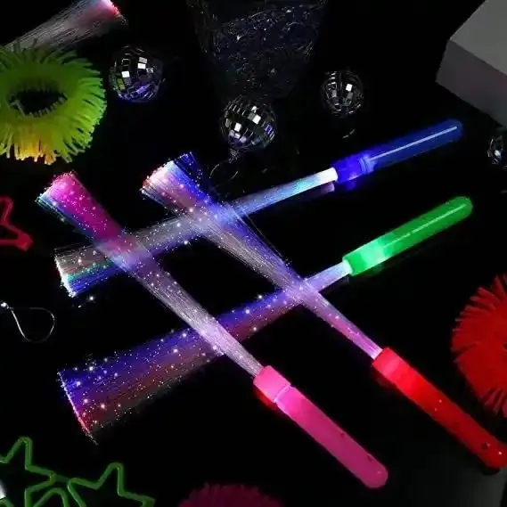 (12er Set) Let's celebrate Blinkender LED Glasfaser Leuchtstab Party Glow Wedel mit Farbwechsel 3 Modi (inkl. LR41 Batterien) - Bunt