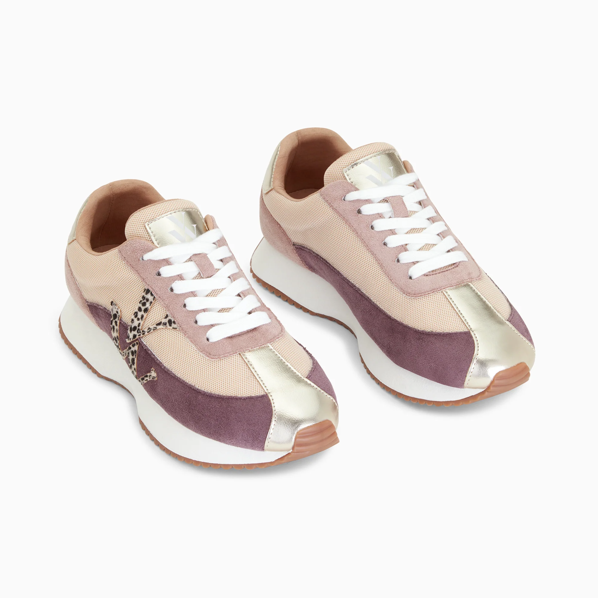 Sneakers-Baskets monogramme Adelie violet et beige à semelle running