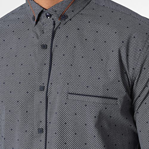 Chemise Manches Longues Bleu Marine Gris