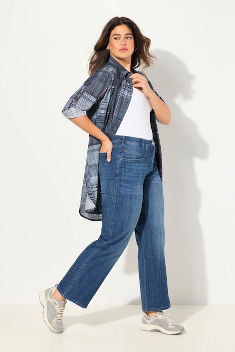 Longbluse, Karo, A-Linie, Hemdkragen, Langarm