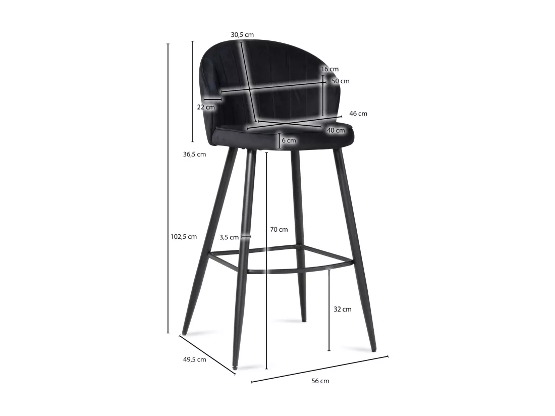 Tabouret de bar Scandinave Métal Lot de 2 Velours Chaise de bar Haute