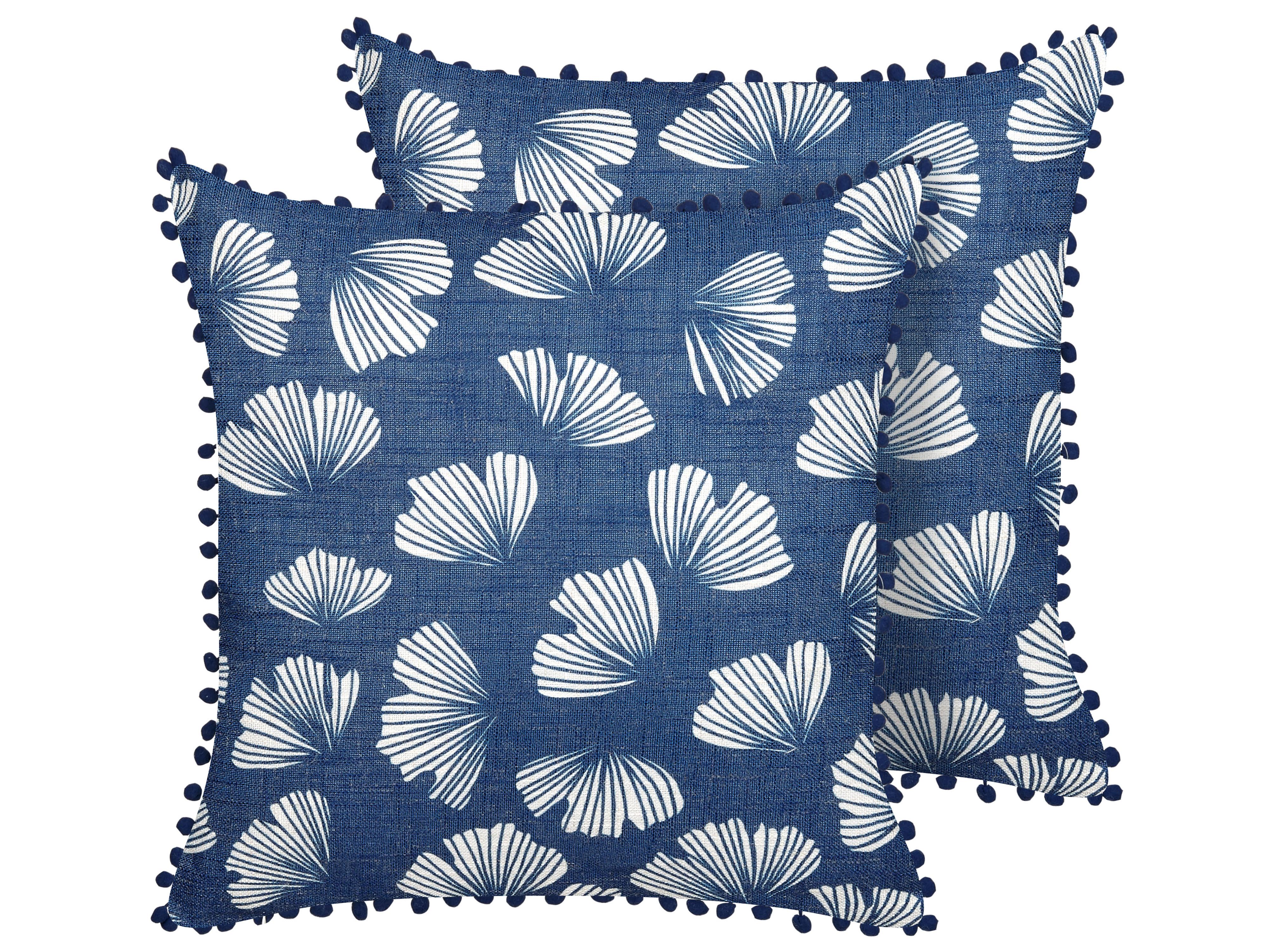Set van 2 sierkussens DANDELION 45 x 45 cm Donkerblauw bladpatroon