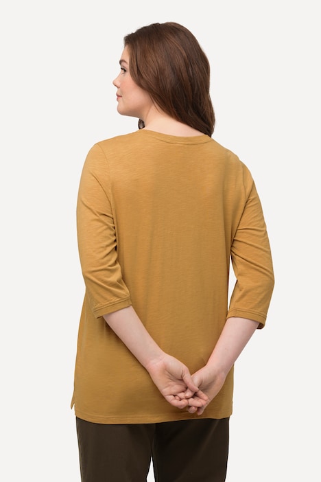 Shirt, Stickerei, Rundhals, 3/4-Arm, Biobaumwolle