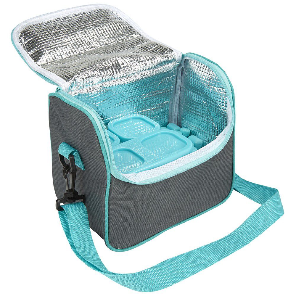 Sac fraîcheur repas 5 L avec 4 boîtes et 3 blocs de glace gris bleu