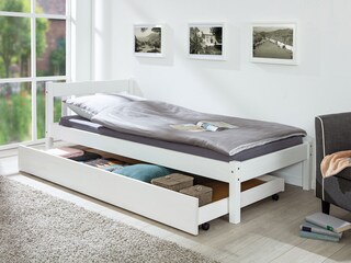 Bettschublade Lounis Kiefer massiv weiß lackiert 94 x 199 cm