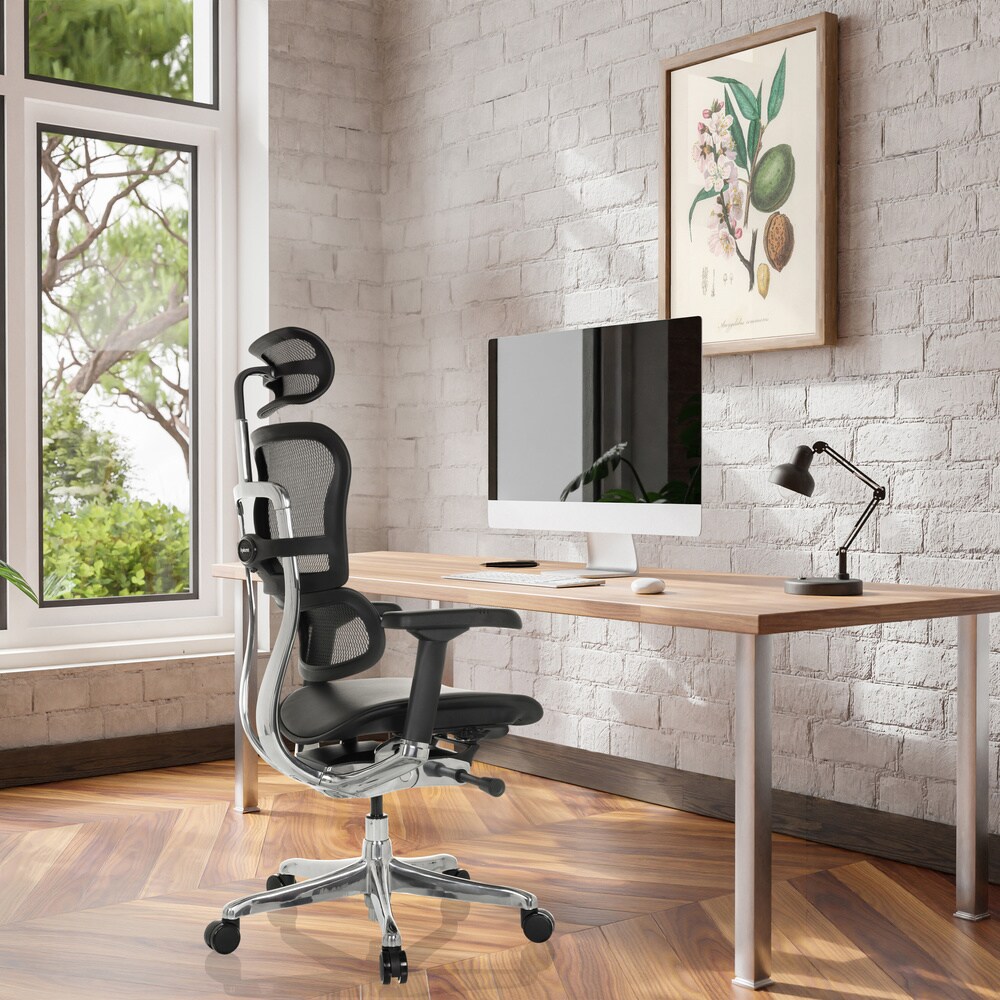 Luxus Chefsessel ERGOHUMAN GEN2 Leder/Netzstoff mit Armlehnen (höhenverstellbar) hjh OFFICE