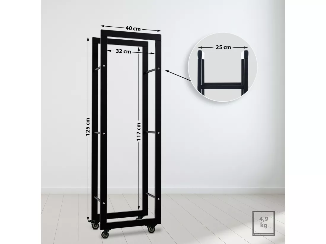 Etagère bois de cheminée - Métal - 25x40x125 cm - Noir - Keri