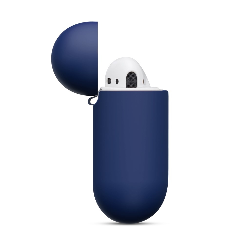 AirPods (1. & 2. Generation) Silikon Schutzhülle Abdeckung mit Karabinerhaken - Dunkelblau