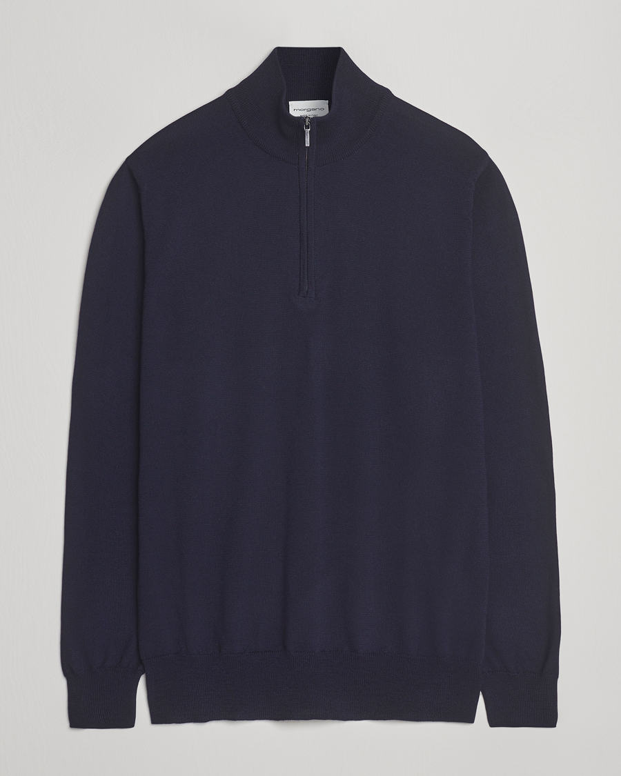 Morgano Extra Fine Merino Wool Half-Zip Navy