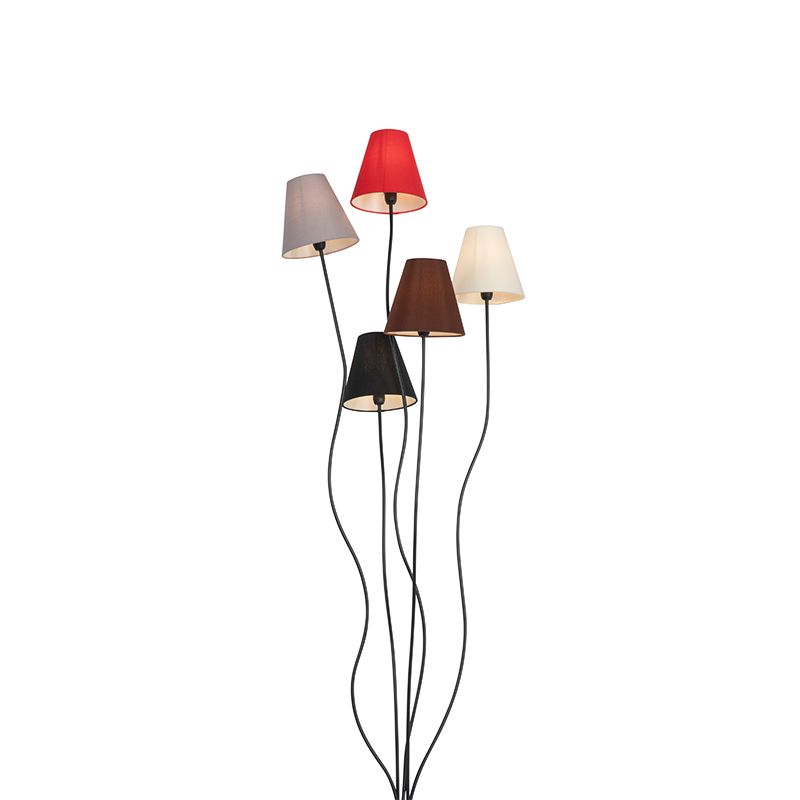 Design vloerlamp zwart met stoffen kappen 5-lichts - Melis