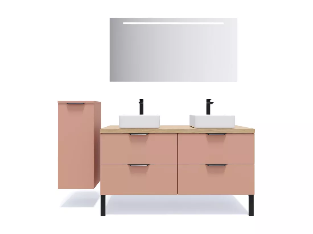 Meuble de salle de bain suspendu 2 vasques à poser 140cm 4 tiroirs Abricot - Soho