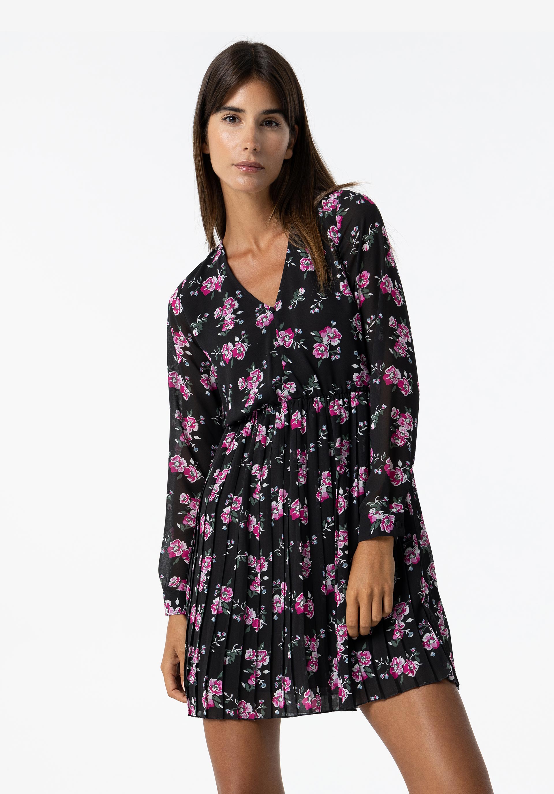 Vestido Estampado Floral Plissado