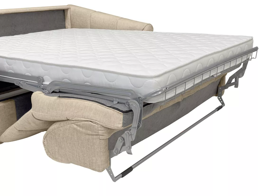 Canapé 3 places convertible express en velours beige - Couchage 140 cm - Matelas 13 cm RETUNA II
