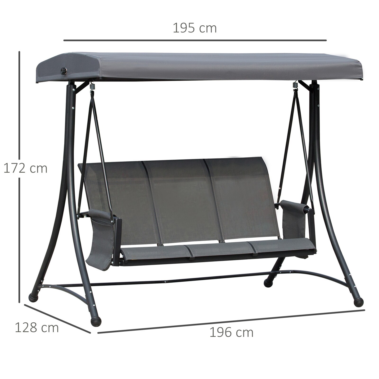Outsunny Hollywoodschaukel für 3 Personen dunkelgrau 196 x 128 x 172 cm (BxTxH)