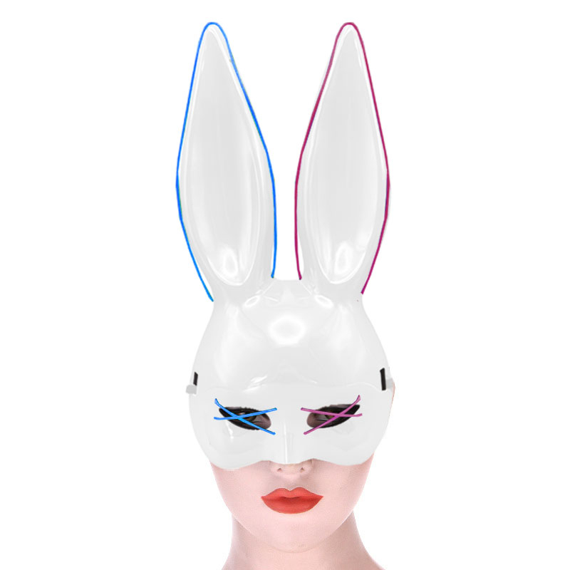 LED Hasen Maske Fasnachts Halbmaske Neon Kostüm Zubehör Motto Party Accessoire Halloween Foto Requisite - Blau / Lila