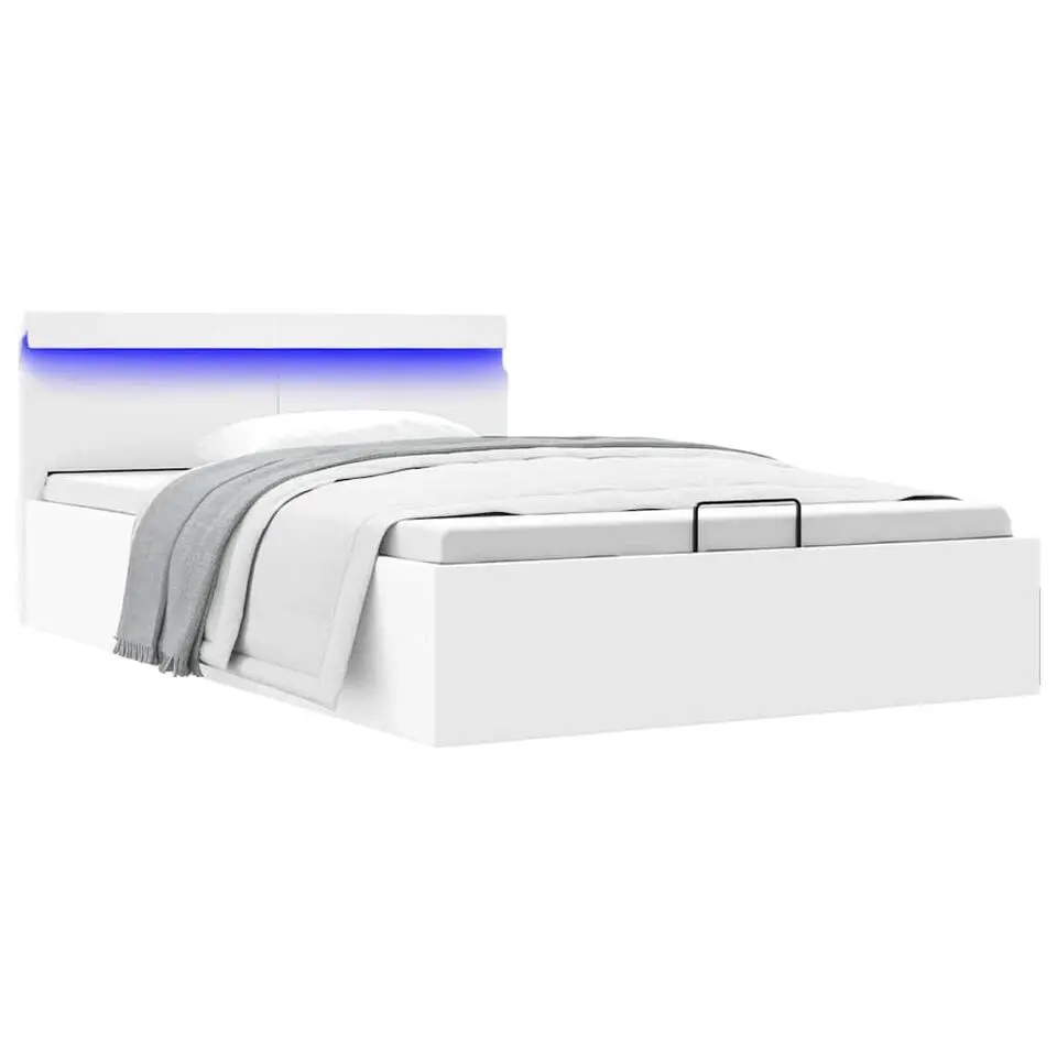 vidaXL - LED bed met opbergruimte - Hydraulisch - Wit - Kunstleer - 120x200 cm