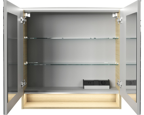 FACKELMANN spiegelkast 80 x 23,1 x 80,9 cm licht eiken zand 2-deurs LED