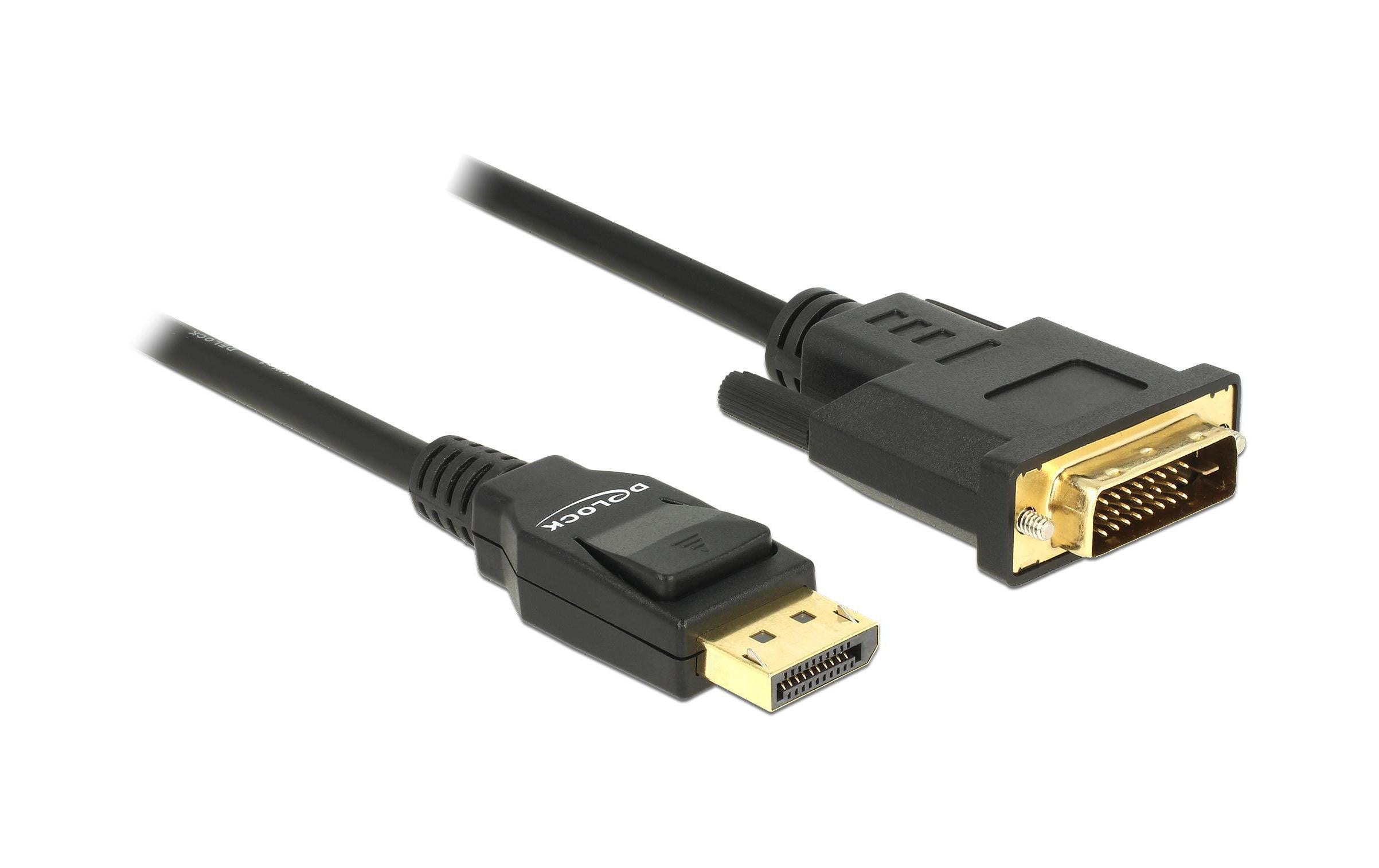 Kabel DisplayPort – DVI-D, 2m 4K/30Hz, passivDelock Kabel DisplayPort 1.2 Stecker > DVI 24+1 Stecker Passiv 4K 30 Hz 2 m schwarz