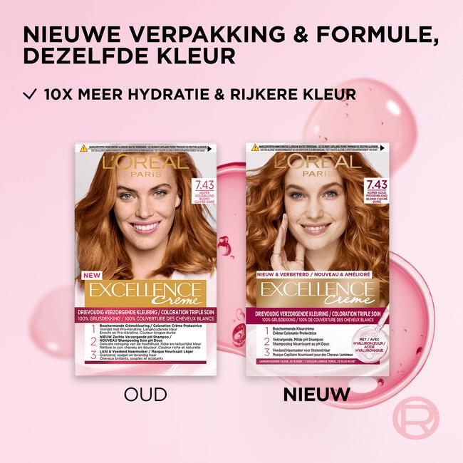 L'Oréal Paris Excellence Crème Verzorgende Crèmekleuring 7.43 Koper Goudblond