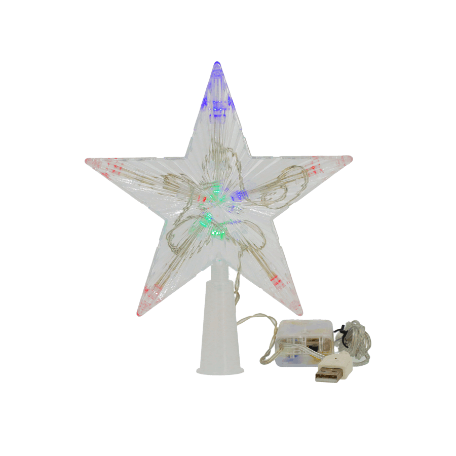 (15x15cm) LED Christmas Deko Stern Weihnachsbaumspitze (USB / Batterie) - Bunt