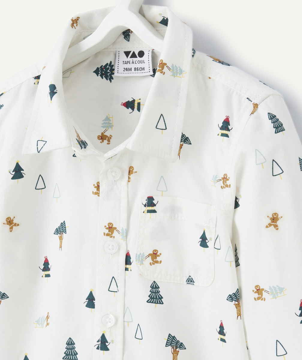 CHEMISE BÉBÉ GARÇON BLANCHE AVEC IMPRIMÉ THÈME NOËL ET NOEUD PAPILLON VERT