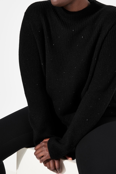 Pullover, Wollmix, Ziersteine, Stehkragen, Langarm