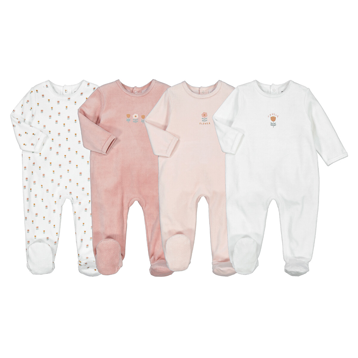 COLEÇÃO LA REDOUTE<br>Conjunto de 4 pijamas de veludo com estampa floral