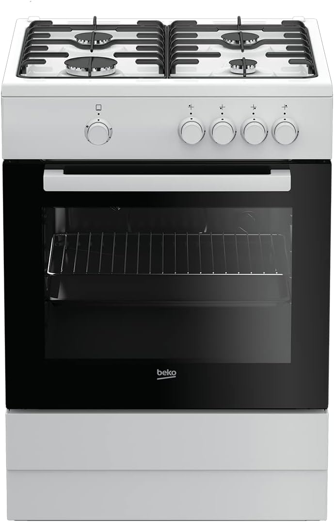 beko FSG62000DW Beko-FSG62000DW-Cuisine et Four Intégré au Gaz, Plaque de cuisson avec 4 Cuisinières - Blanc, 60 x 60 x H 85 cm, 2900 W, 64 litres, acier inoxydable