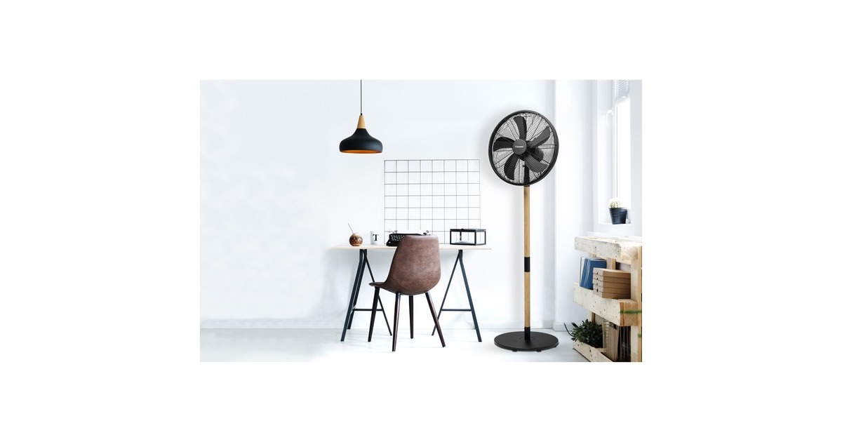 BestronDFS45WB Design Statiefventilator  (Zwart/houtkleur, Ø 45 cm | stijlvol hout desgin)