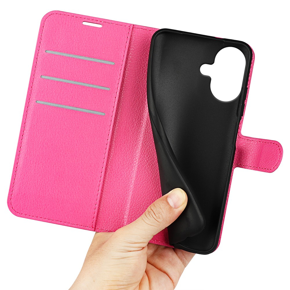 iPhone 17 Leder Tasche Flip Cover Litchi Look - Pink