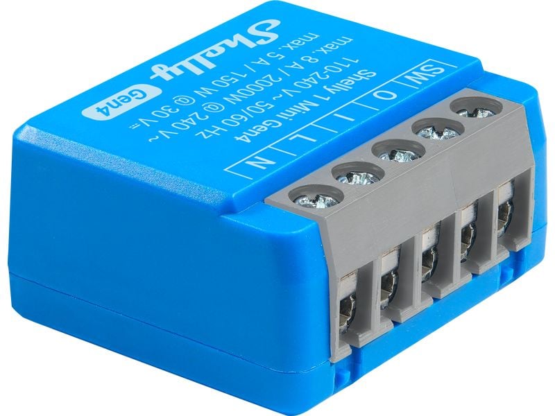 Shelly WLAN-Schaltaktor 1 Mini Gen4 WiFi-Switch Blau, 8 A Wi-Fi-gesteuerter, intelligenter Schalter