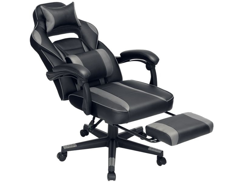 Songmics Bürostuhl mit neigbarer Rückenlehne, Schwarz / Gra Ergonomischer Gamingstuhl