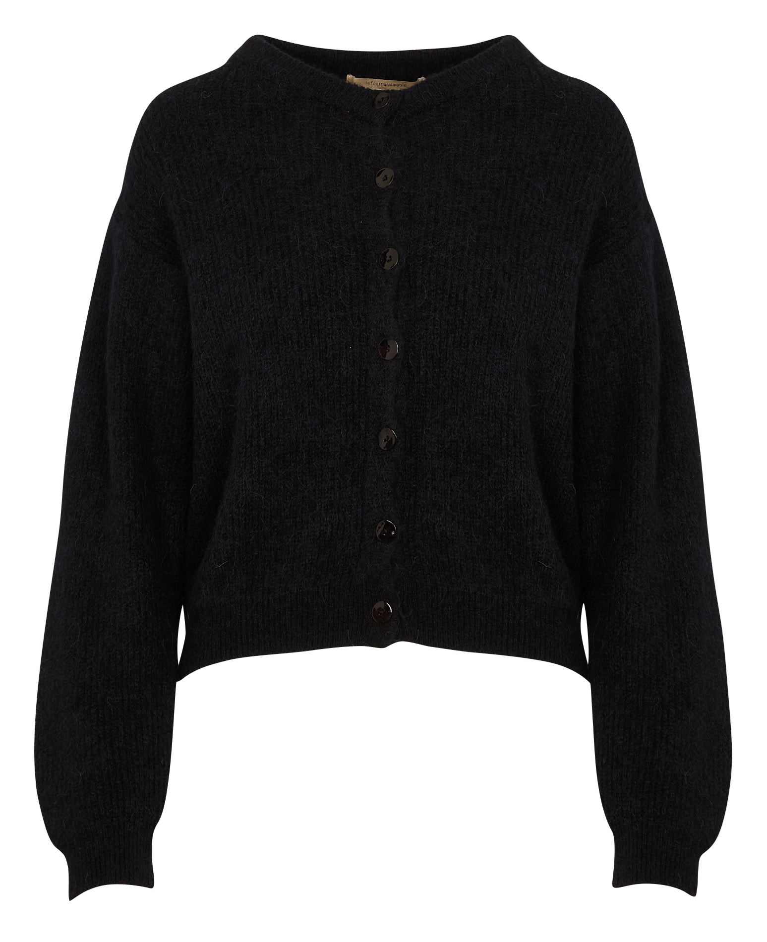 Gilet droit col rond en maille mélangée | Noir