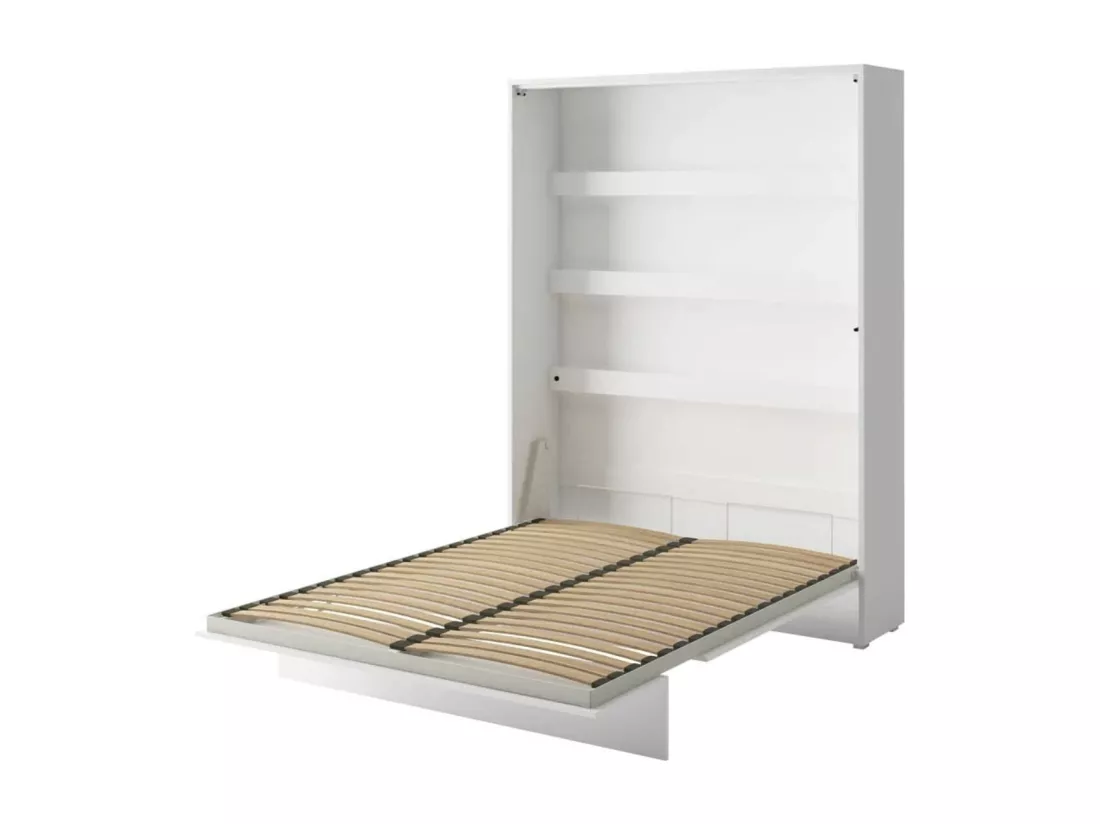 Lit escamotable vertical blanc mat avec 2 armoires de rangement Noby-Avec Led-120x200