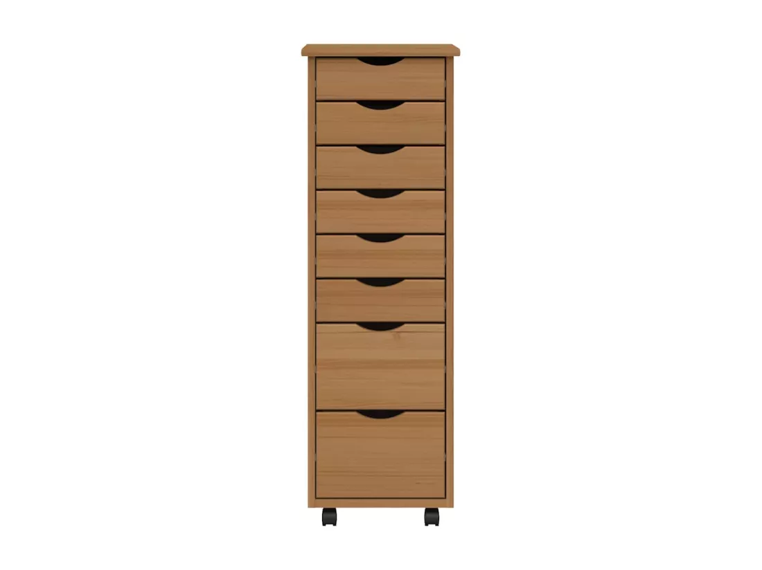 Armoire roulante avec tiroirs MOSS bois de pin marron miel