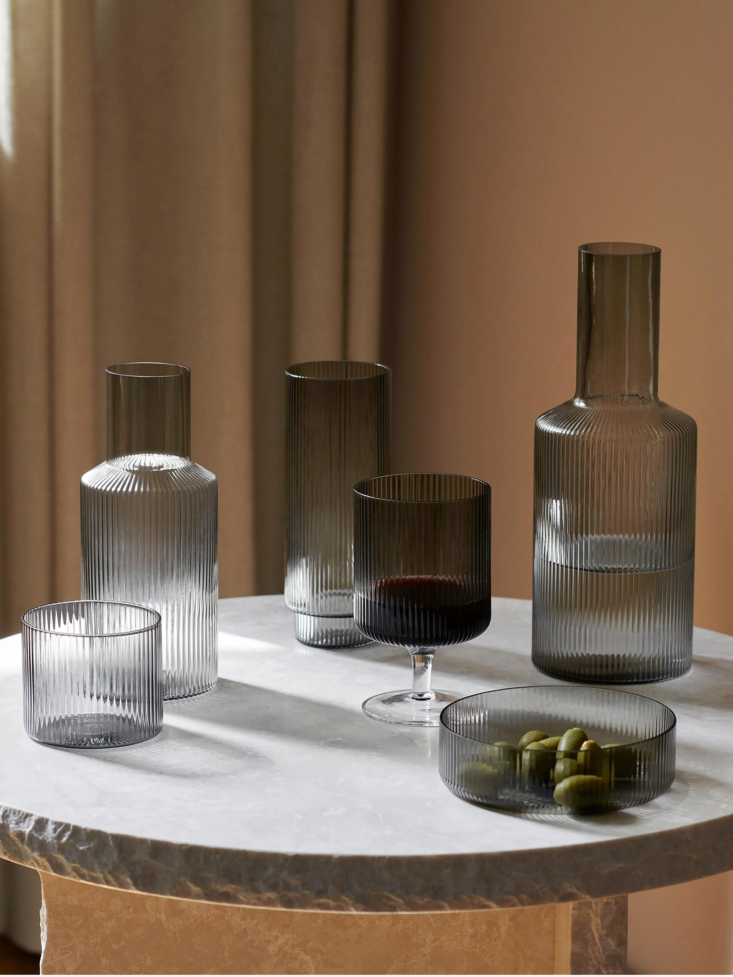 Mondgeblazen kleine waterkaraffen Ripple met waterglas, 2-delig