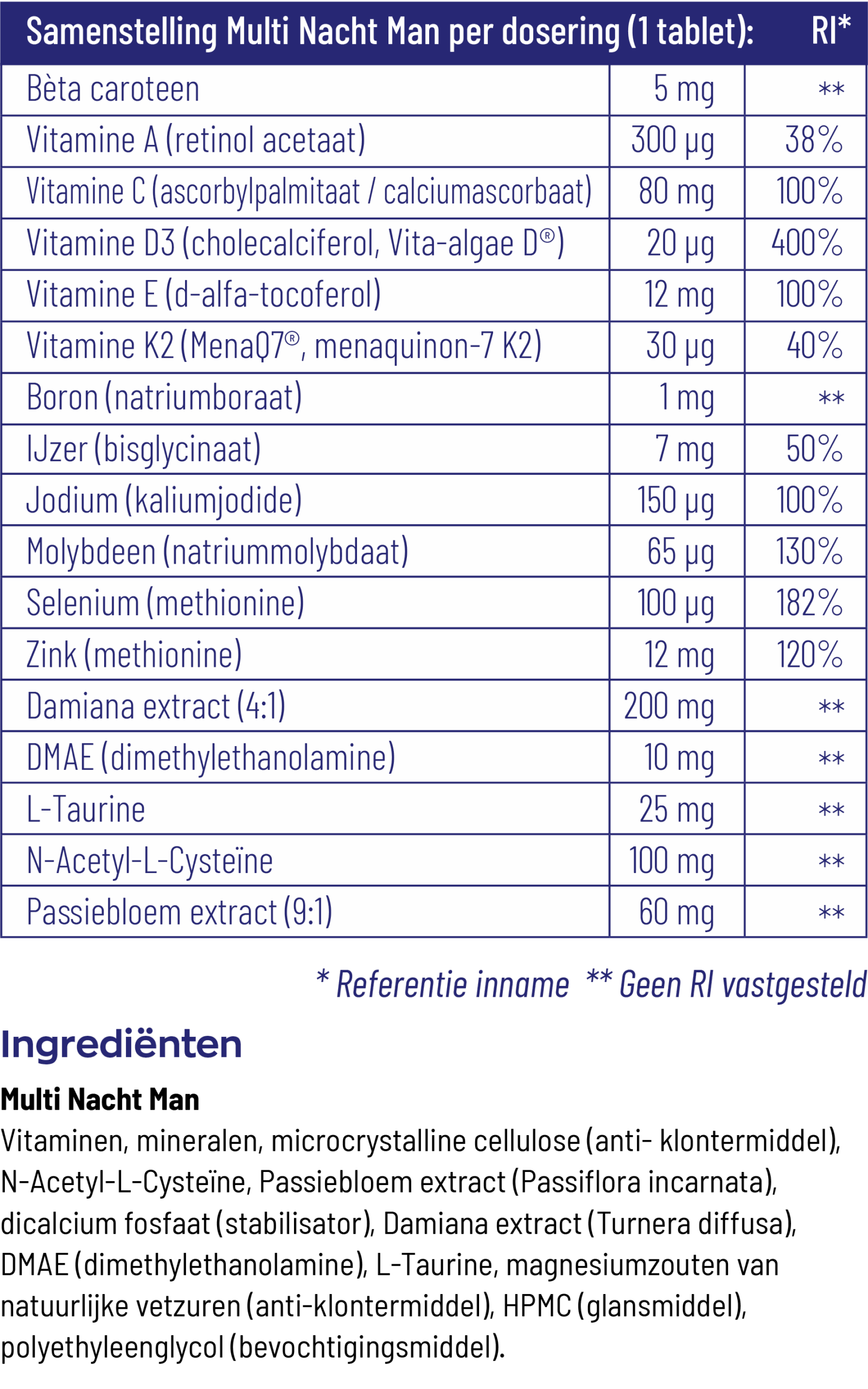 Vitakruid Multi Nacht Man 100% Vegan (30 tabletten)