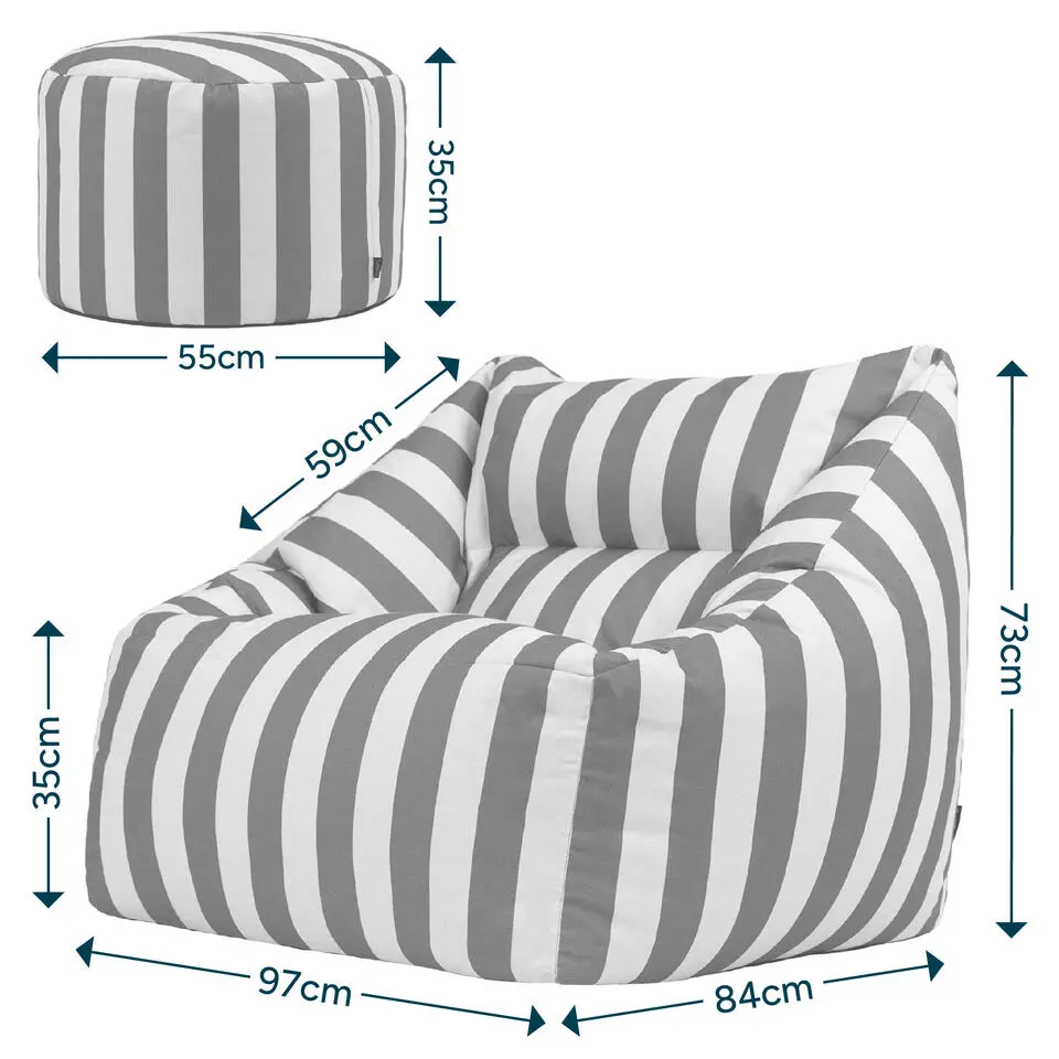 icon - Natalia XL Zitzak Fauteuil met Ronde Poef - Gestreept -