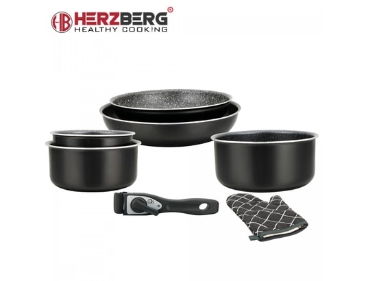 HERZBERG - Ensemble poêles HG-8053: Batterie De Cuisine 7 Pièces Revêtue De Marbre Avec...