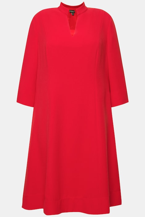 Midikleid, Stehkragen, V-Ausschnitt, 3/4-Arm, Taschen