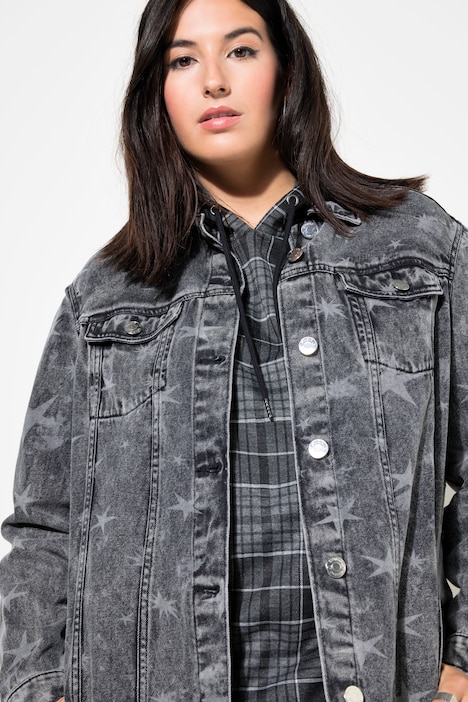 Jeansjacke, oversized, Sternen-Print