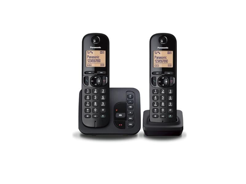 Panasonic Schnurlostelefon KX-TGC222SLB Schwarz Digitales Schnurlostelefon Set mit Anrufbeantworter