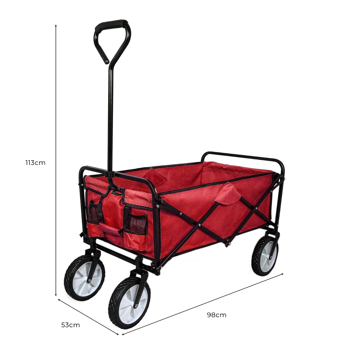 Carrinho de mão dobrável vermelho com capa impermeável