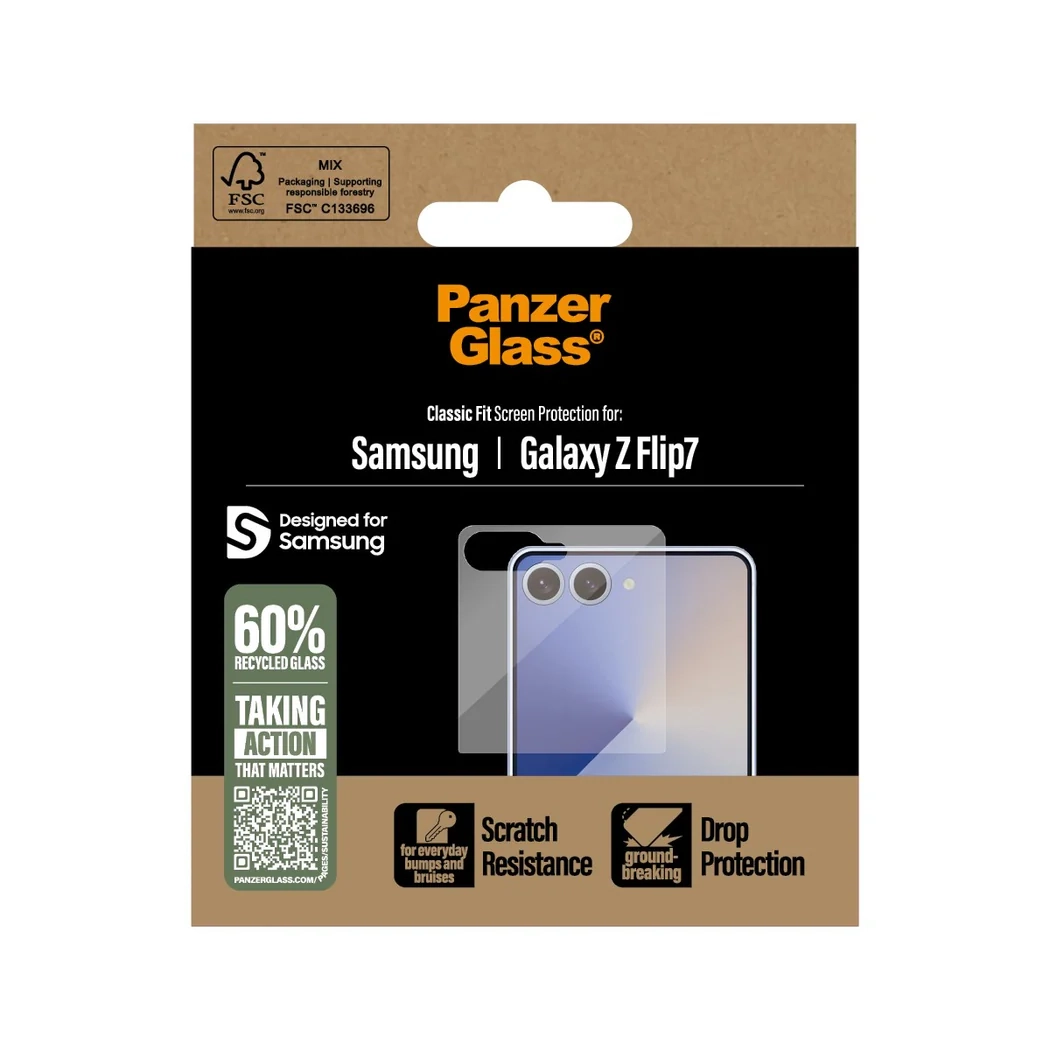 Samsung Galaxy Z Flip7 Antibakterielles Classic Fit Sub Screen Panzer Glas Displayschutz Case Friendly (PG41053)