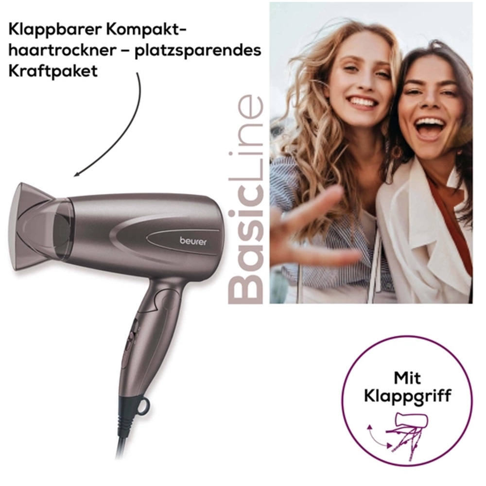 HC 17 Klappbarer Kompakthaartrockner Styling Reise Haarföhn mit Aufhängeöse (10072) - Grau