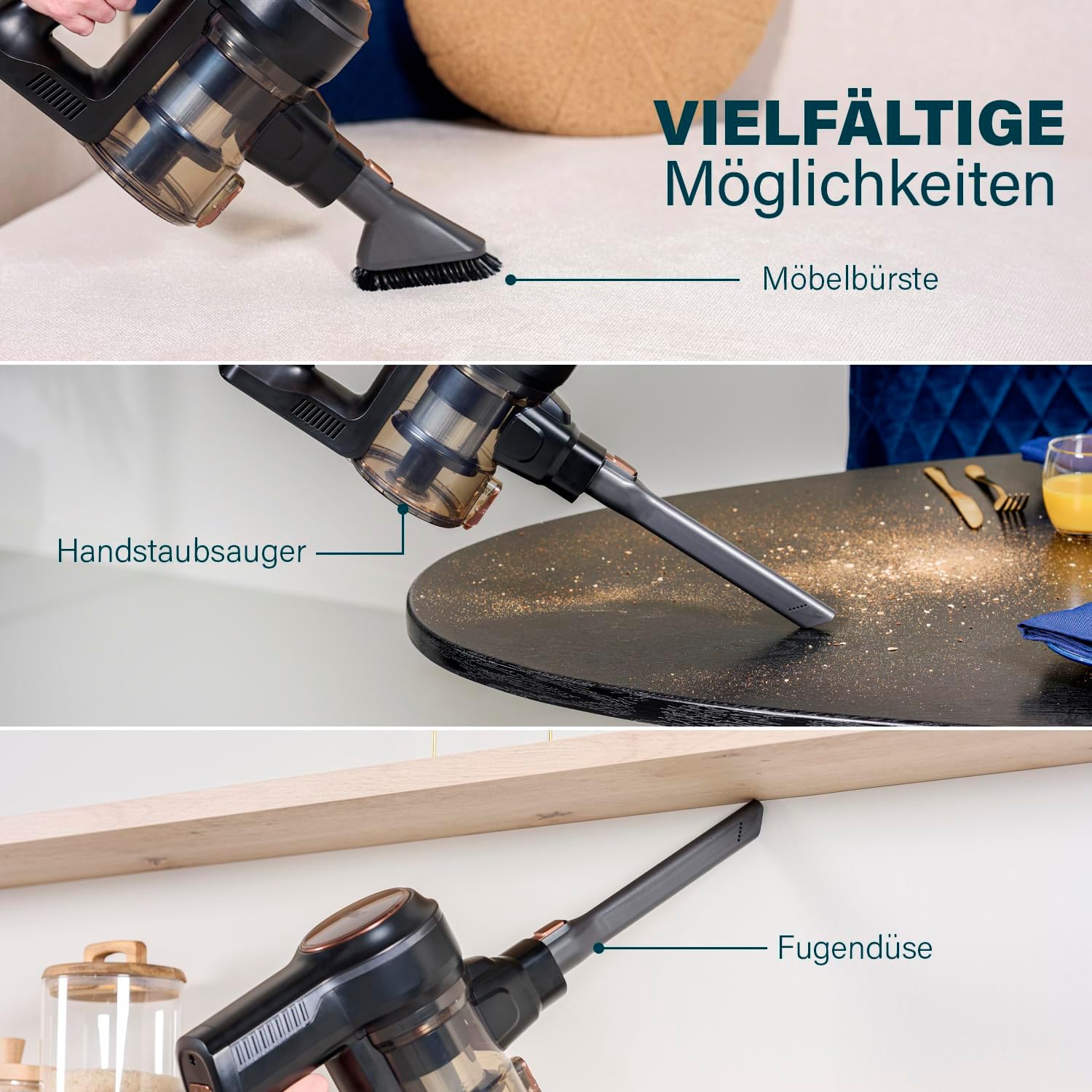 Princess Dynamic Storm – Leistungsstarker bürstenloser Motor – Hygienische Behälterentleerung – 30 min kabellos reinigen – Bürste mit LED-Licht – Parkmodus – Handstaubsauger-Modus –39390