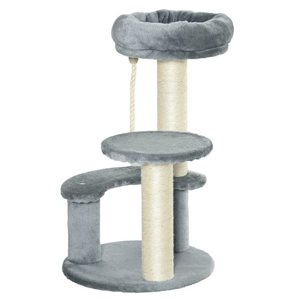 Kattetre Med Hengekøye 3-Lags Leketre Med Sisal Søyler, Grå, Ø40Xh65 Cm